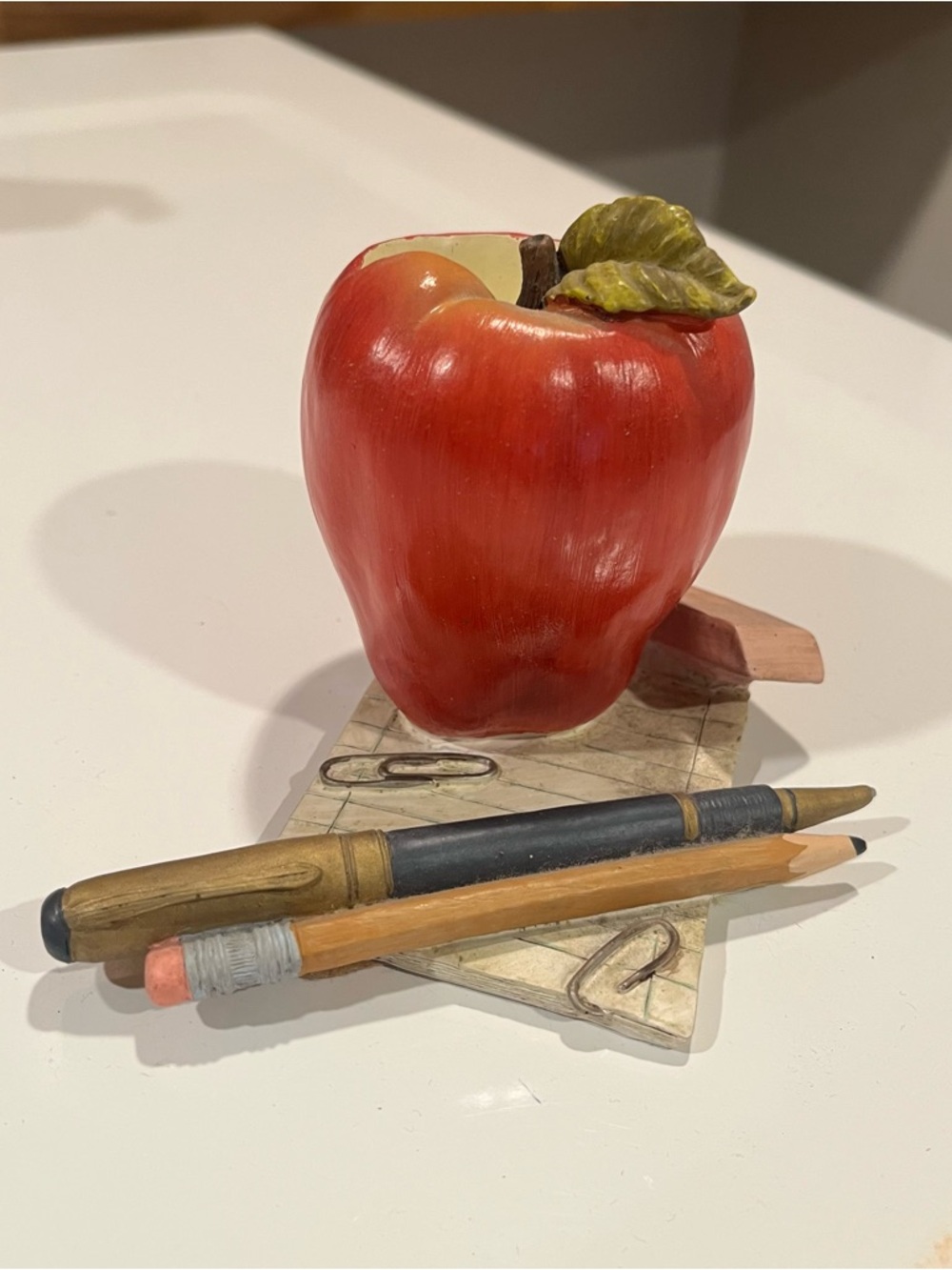 Educator desktop business card and pen holder